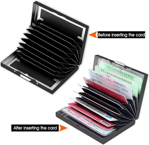 YILANDI RFID حامل بطاقة الائتمان رفيعة محفظة بطاقة الائتمان المعدنية حافظة حماية لبطاقة الائتمان مع 10 فتحات للبطاقات حافظة بطاقات محمولة منظم بطاقات العمل للنساء أو الرجال (أسود) in Kuwait