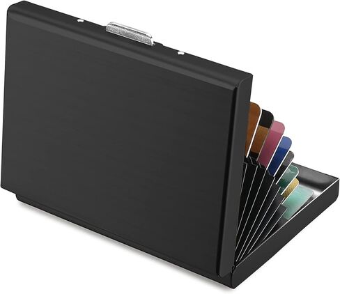 YILANDI RFID حامل بطاقة الائتمان رفيعة محفظة بطاقة الائتمان المعدنية حافظة حماية لبطاقة الائتمان مع 10 فتحات للبطاقات حافظة بطاقات محمولة منظم بطاقات العمل للنساء أو الرجال (أسود) in Kuwait