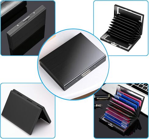 YILANDI RFID حامل بطاقة الائتمان رفيعة محفظة بطاقة الائتمان المعدنية حافظة حماية لبطاقة الائتمان مع 10 فتحات للبطاقات حافظة بطاقات محمولة منظم بطاقات العمل للنساء أو الرجال (أسود) in Kuwait