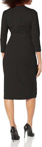 London Times Women's Sweetheart Neck Side Gather Midi Polished Chic Versatile Career Event Dress with Sleeves in Saudi Arabia