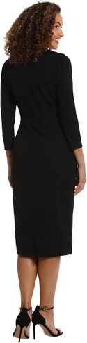 London Times Women's Sweetheart Neck Side Gather Midi Polished Chic Versatile Career Event Dress with Sleeves in Saudi Arabia