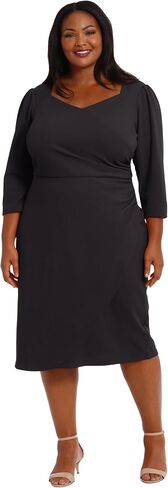 London Times Women's Sweetheart Neck Side Gather Midi Polished Chic Versatile Career Event Dress with Sleeves in Saudi Arabia