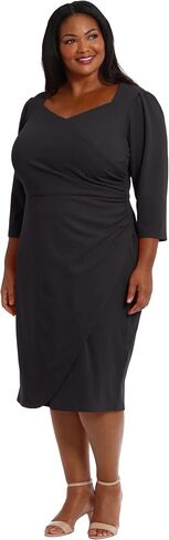 London Times Women's Sweetheart Neck Side Gather Midi Polished Chic Versatile Career Event Dress with Sleeves in Saudi Arabia