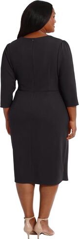 London Times Women's Sweetheart Neck Side Gather Midi Polished Chic Versatile Career Event Dress with Sleeves in Saudi Arabia