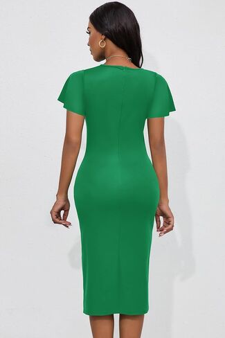 فستان نسائي كاجوال من Nmoder برقبة على شكل حرف V وأكمام قصيرة مكشكشة، فستان متوسط ​​الطول لحفلات الكوكتيل in Kuwait