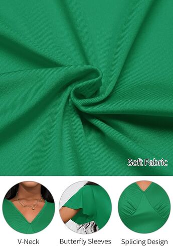 فستان نسائي كاجوال من Nmoder برقبة على شكل حرف V وأكمام قصيرة مكشكشة، فستان متوسط ​​الطول لحفلات الكوكتيل in Kuwait