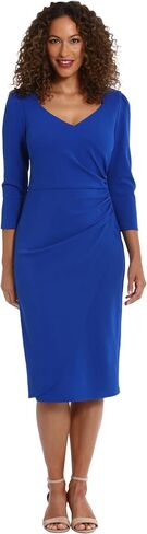 London Times Women's Sweetheart Neck Side Gather Midi Polished Chic Versatile Career Event Dress with Sleeves in Saudi Arabia