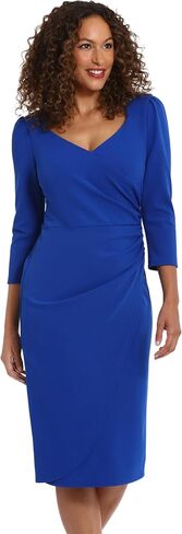 London Times Women's Sweetheart Neck Side Gather Midi Polished Chic Versatile Career Event Dress with Sleeves in Saudi Arabia