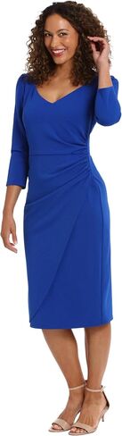 London Times Women's Sweetheart Neck Side Gather Midi Polished Chic Versatile Career Event Dress with Sleeves in Saudi Arabia
