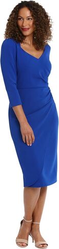 London Times Women's Sweetheart Neck Side Gather Midi Polished Chic Versatile Career Event Dress with Sleeves in Saudi Arabia