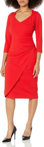 London Times Women's Sweetheart Neck Side Gather Midi Polished Chic Versatile Career Event Dress with Sleeves in Saudi Arabia