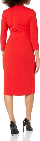 London Times Women's Sweetheart Neck Side Gather Midi Polished Chic Versatile Career Event Dress with Sleeves in Saudi Arabia