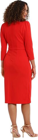 London Times Women's Sweetheart Neck Side Gather Midi Polished Chic Versatile Career Event Dress with Sleeves in Saudi Arabia