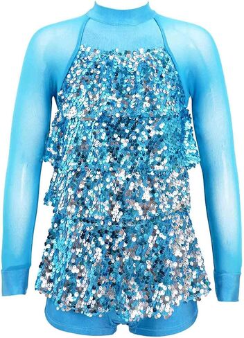 FEESHOW Kids Girls Sparkling Sequins Hip-Hop Jazz Ballet Latin Dance Dress Leotard Jumpsuit Performance Costume in Kuwait