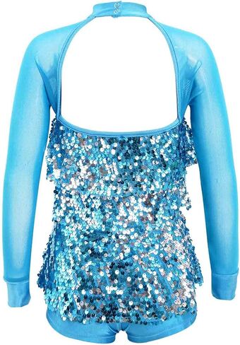 FEESHOW Kids Girls Sparkling Sequins Hip-Hop Jazz Ballet Latin Dance Dress Leotard Jumpsuit Performance Costume in Kuwait