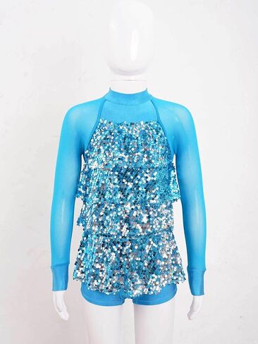 FEESHOW Kids Girls Sparkling Sequins Hip-Hop Jazz Ballet Latin Dance Dress Leotard Jumpsuit Performance Costume in Kuwait