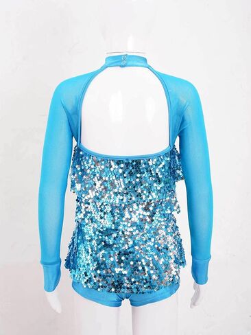 FEESHOW Kids Girls Sparkling Sequins Hip-Hop Jazz Ballet Latin Dance Dress Leotard Jumpsuit Performance Costume in Kuwait