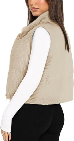 سترة منتفخة شتوية من LASLULU سترة قصيرة خفيفة الوزن بدون أكمام ملابس خارجية دافئة منتفخة بسحاب وسترات وجيوب معطف in Kuwait