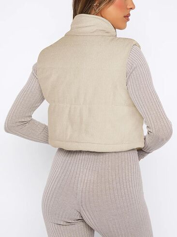 سترة منتفخة شتوية من LASLULU سترة قصيرة خفيفة الوزن بدون أكمام ملابس خارجية دافئة منتفخة بسحاب وسترات وجيوب معطف in Kuwait