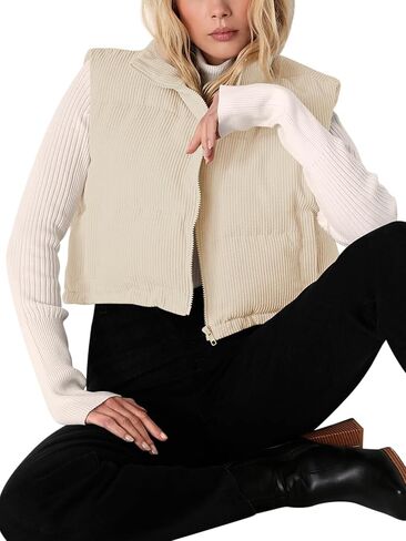 سترة منتفخة شتوية من LASLULU سترة قصيرة خفيفة الوزن بدون أكمام ملابس خارجية دافئة منتفخة بسحاب وسترات وجيوب معطف in Kuwait