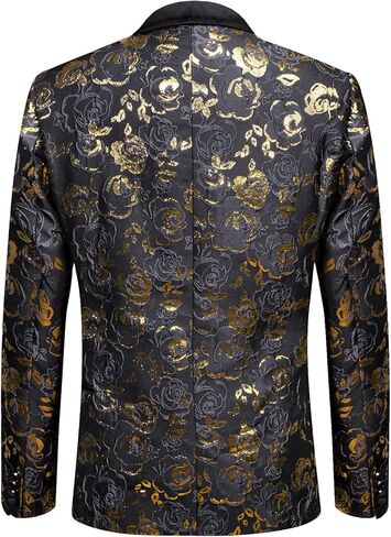 Hi-Tie Men Black Gold Shiny Floral Jacket Blazer Lon Sleeve Button Down Notch Lapel Suit Jacket in Saudi Arabia