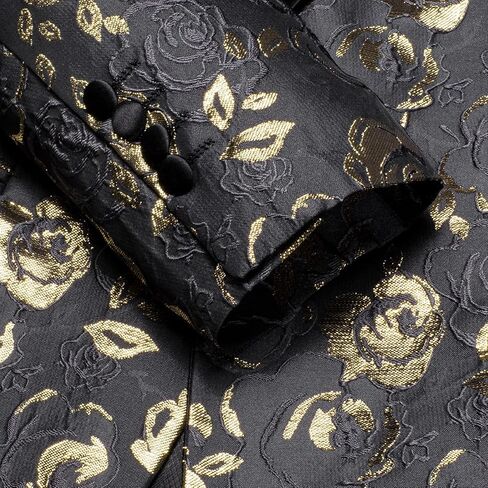 Hi-Tie Men Black Gold Shiny Floral Jacket Blazer Lon Sleeve Button Down Notch Lapel Suit Jacket in Saudi Arabia