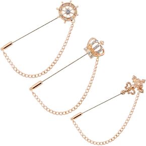 شوكسي دبوس بروش للرجال من 3 قطع، دبوس بروش على شكل تاج متقاطع، سلاسل طوق بشراشيب معلقة للقمصان والشارة، بروش كريستال، دبوس بدلة، دبوس طية صدر مرصع بحجر الراين، دبوس بروش للزفاف، ذهبي، مزيج، in Kuwait