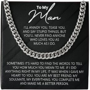 To My Man Cuban Chain Necklace, Husband Necklace from Wife, Necklace for Boyfriend, Mens Cuban Chain Necklace for Fiance, Men Necklaces for Him, Gifts for Men, Birthday Gifts for Boyfriend Husband in Kuwait
