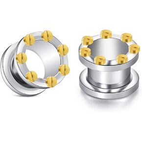 JFORYOU Pair of Surgical Steel Ear Tunnels Plugs Double Flared Screwed Ear Expander Tunnels Ear Piercing Ear Stretcher for Women and Men Heavy Metal Industrial Style 6-16MM in Kuwait