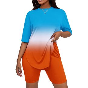 طقم ملابس نسائية من CLOCOR مكون من قطعتين بأكمام قصيرة وقميص صيفي وسراويل قصيرة للتمرين in Kuwait