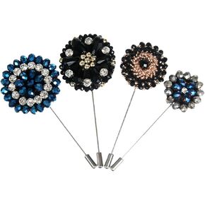kilofly 4 pc Men's Lapel Pin Rhinestone Crystal Wedding Suit Boutonniere Brooch in Kuwait