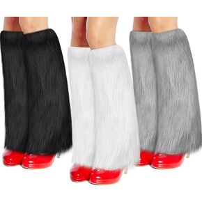 Vicenpal 3 Pair Faux Fur Leg Warmers Sets Fuzzy Leg Warmers Soft Boot Winter Cuffs Cover Festival Leg Warmers for Girls Woman