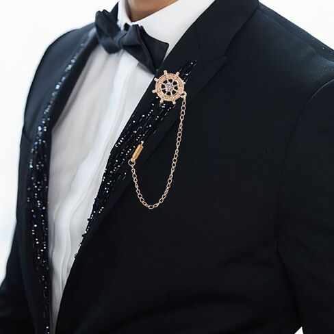 شوكسي دبوس بروش للرجال من 3 قطع، دبوس بروش على شكل تاج متقاطع، سلاسل طوق بشراشيب معلقة للقمصان والشارة، بروش كريستال، دبوس بدلة، دبوس طية صدر مرصع بحجر الراين، دبوس بروش للزفاف، ذهبي، مزيج، in Kuwait