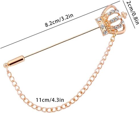 شوكسي دبوس بروش للرجال من 3 قطع، دبوس بروش على شكل تاج متقاطع، سلاسل طوق بشراشيب معلقة للقمصان والشارة، بروش كريستال، دبوس بدلة، دبوس طية صدر مرصع بحجر الراين، دبوس بروش للزفاف، ذهبي، مزيج، in Kuwait