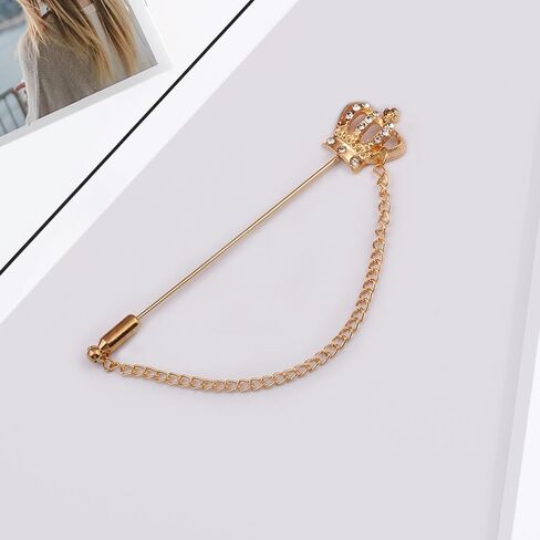 شوكسي دبوس بروش للرجال من 3 قطع، دبوس بروش على شكل تاج متقاطع، سلاسل طوق بشراشيب معلقة للقمصان والشارة، بروش كريستال، دبوس بدلة، دبوس طية صدر مرصع بحجر الراين، دبوس بروش للزفاف، ذهبي، مزيج، in Kuwait