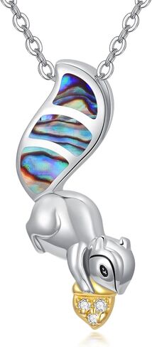 Twoowl Squirrel Gift S925 Sterling Silver Cute Squirrel Necklace Animal Pendant Opal Jewelry for Women Girls Squirrel Lovers Birthday in Saudi Arabia