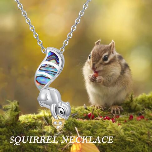 Twoowl Squirrel Gift S925 Sterling Silver Cute Squirrel Necklace Animal Pendant Opal Jewelry for Women Girls Squirrel Lovers Birthday in Saudi Arabia