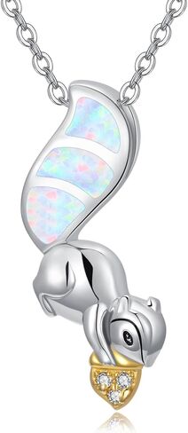 Twoowl Squirrel Gift S925 Sterling Silver Cute Squirrel Necklace Animal Pendant Opal Jewelry for Women Girls Squirrel Lovers Birthday in Saudi Arabia