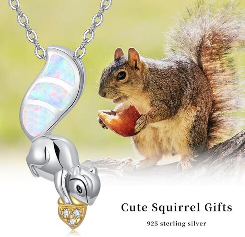 Twoowl Squirrel Gift S925 Sterling Silver Cute Squirrel Necklace Animal Pendant Opal Jewelry for Women Girls Squirrel Lovers Birthday in Saudi Arabia