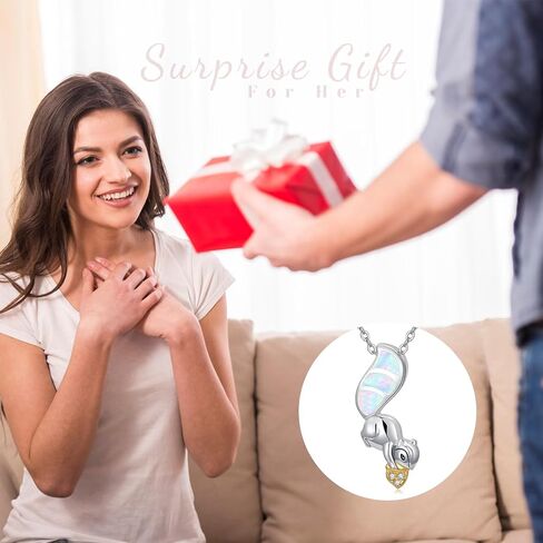 Twoowl Squirrel Gift S925 Sterling Silver Cute Squirrel Necklace Animal Pendant Opal Jewelry for Women Girls Squirrel Lovers Birthday in Saudi Arabia