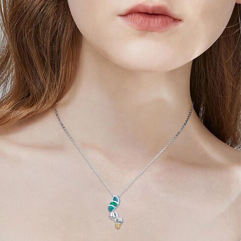 Twoowl السنجاب هدية S925 فضة لطيف السنجاب قلادة الحيوان قلادة أوبال مجوهرات للنساء الفتيات السنجاب عشاق عيد ميلاد in Kuwait