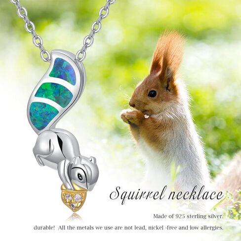 Twoowl السنجاب هدية S925 فضة لطيف السنجاب قلادة الحيوان قلادة أوبال مجوهرات للنساء الفتيات السنجاب عشاق عيد ميلاد in Kuwait