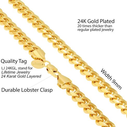 LIFETIME JEWELRY 9mm Miami Curb Cuban Link Chain Necklace 24k Gold Plated in Saudi Arabia