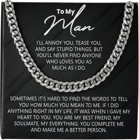 To My Man Cuban Chain Necklace, Husband Necklace from Wife, Necklace for Boyfriend, Mens Cuban Chain Necklace for Fiance, Men Necklaces for Him, Gifts for Men, Birthday Gifts for Boyfriend Husband in Kuwait