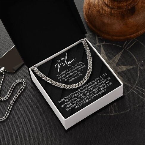 To My Man Cuban Chain Necklace, Husband Necklace from Wife, Necklace for Boyfriend, Mens Cuban Chain Necklace for Fiance, Men Necklaces for Him, Gifts for Men, Birthday Gifts for Boyfriend Husband in Kuwait