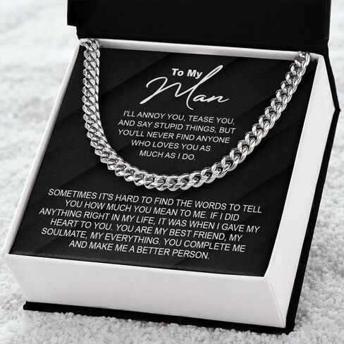 To My Man Cuban Chain Necklace, Husband Necklace from Wife, Necklace for Boyfriend, Mens Cuban Chain Necklace for Fiance, Men Necklaces for Him, Gifts for Men, Birthday Gifts for Boyfriend Husband in Kuwait