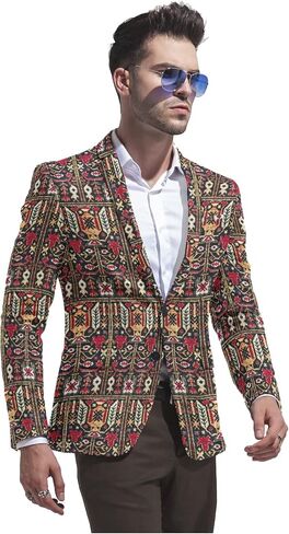 Men's Printed Blazer 2 Button Long Sleeve Regular Fit Suit Jacket Business Lightweight Casual Sport Coat in Saudi Arabia