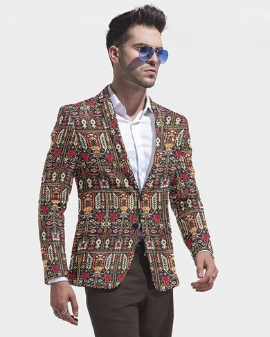 Men's Printed Blazer 2 Button Long Sleeve Regular Fit Suit Jacket Business Lightweight Casual Sport Coat in Saudi Arabia