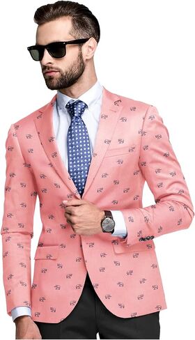 Men's Printed Blazer 2 Button Long Sleeve Regular Fit Suit Jacket Business Lightweight Casual Sport Coat in Saudi Arabia