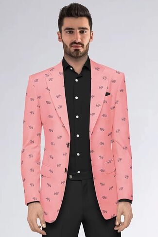 Men's Printed Blazer 2 Button Long Sleeve Regular Fit Suit Jacket Business Lightweight Casual Sport Coat in Saudi Arabia